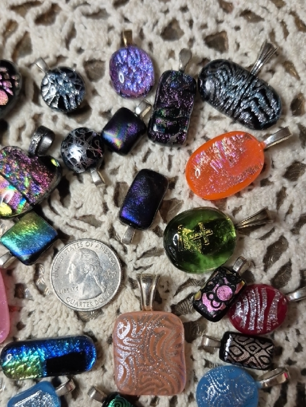 Colorful Dichroic Glass 27 Pendant Lot - Iridescent Rainbow Jewelry - Picture 4 of 9